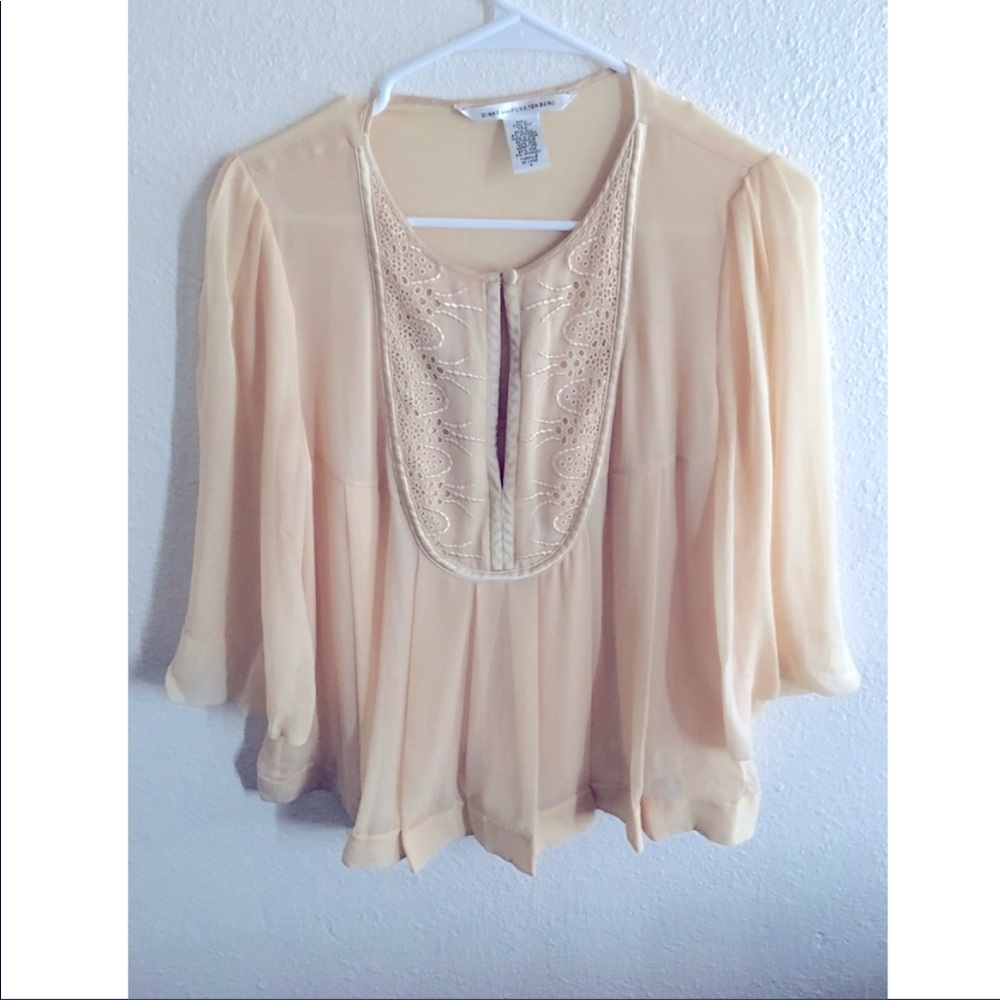 DVF beige vintage pure silk blouse with embroidery- petite small size